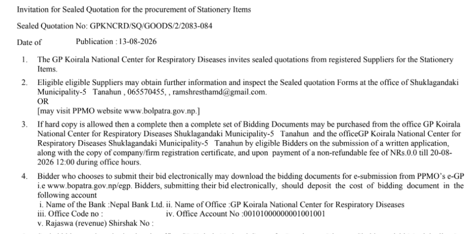 Invitation for Sealed Quotation for the procurement of Stationery Items