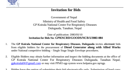 Invitation for Bids No: GPKNCRD/GOODS/NCB/5/2083-084