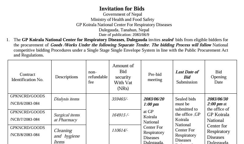 TENDER NOTICE