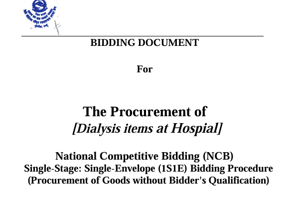 Invitation for Bids No.: GPKNCRD/GOODS/NCB/6/2083-084 The Procurement of [Dialysis items at Hospital]