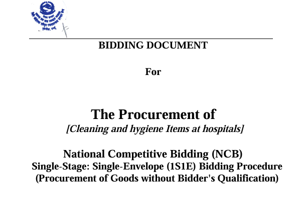 Invitation for Bids No.: GPKNCRD/GOODS/NCB/8/2083-084 The Procurement of [Cleaning and hygiene Items at hospitals]